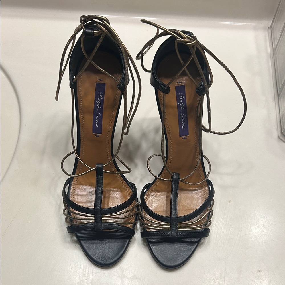 Ralph Lauren Black and Tan Strappy Heels